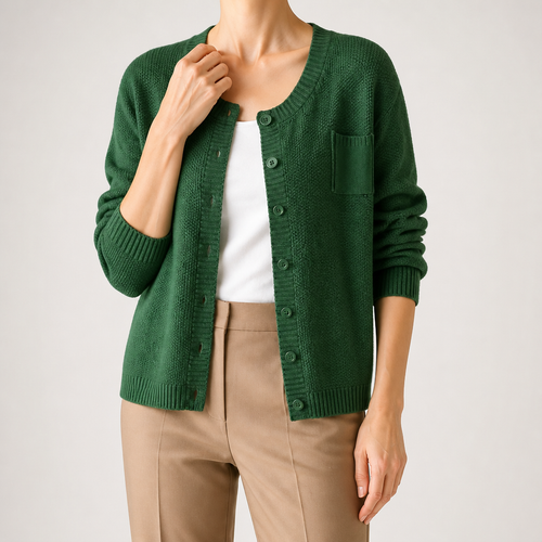 Bonnie | Womens Round Neck Knitted Jumper Cardigan, Green