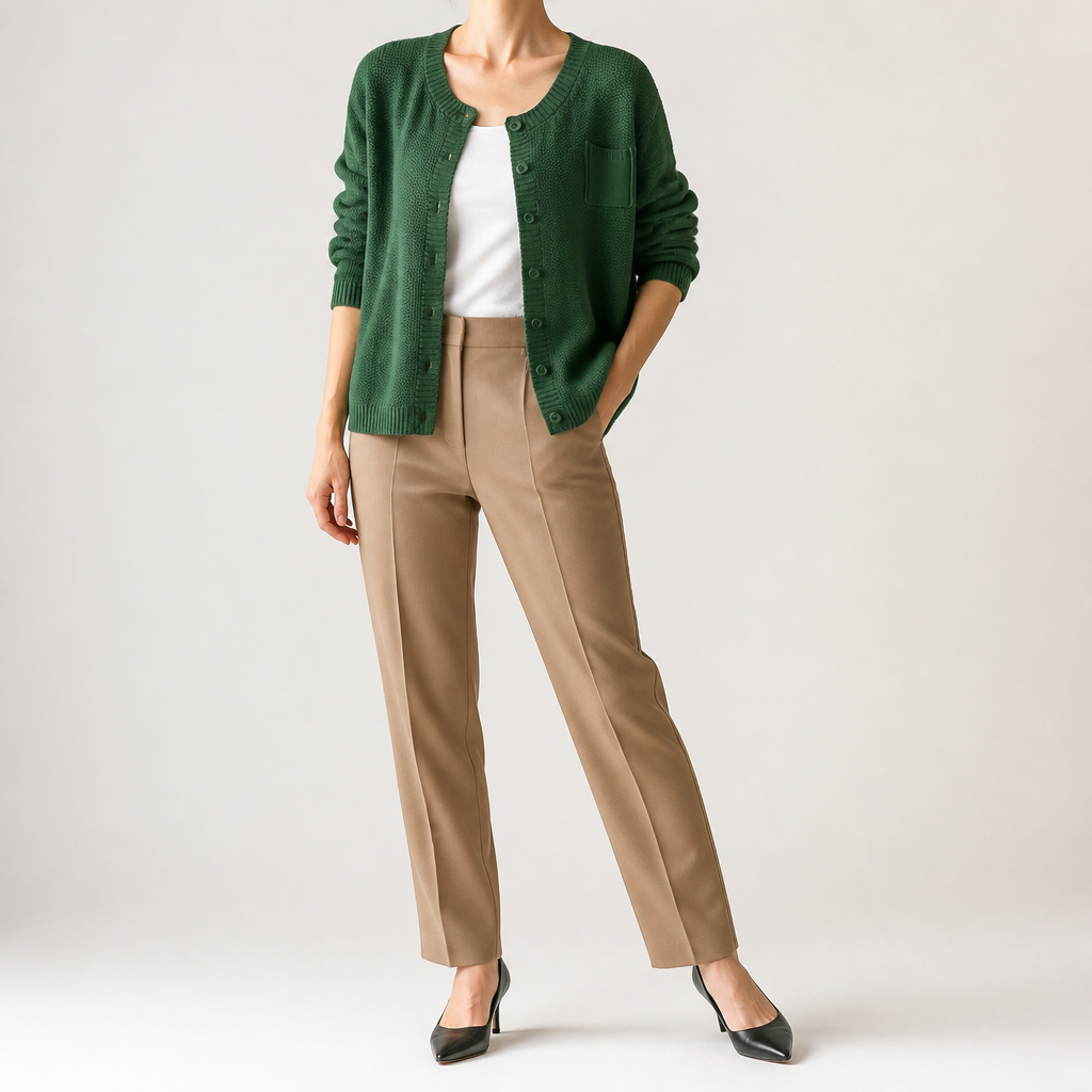 Bonnie | Womens Round Neck Knitted Jumper Cardigan, Green
