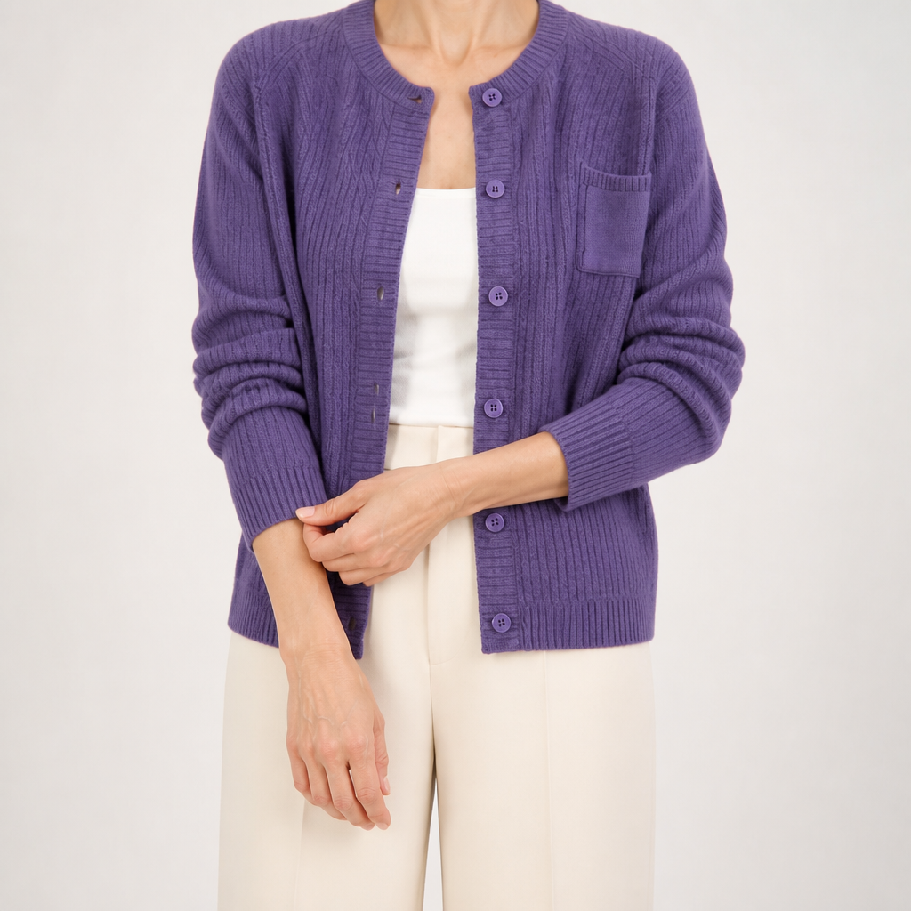 Bonnie | Womens Round Neck Knitted Jumper Cardigan, Purple