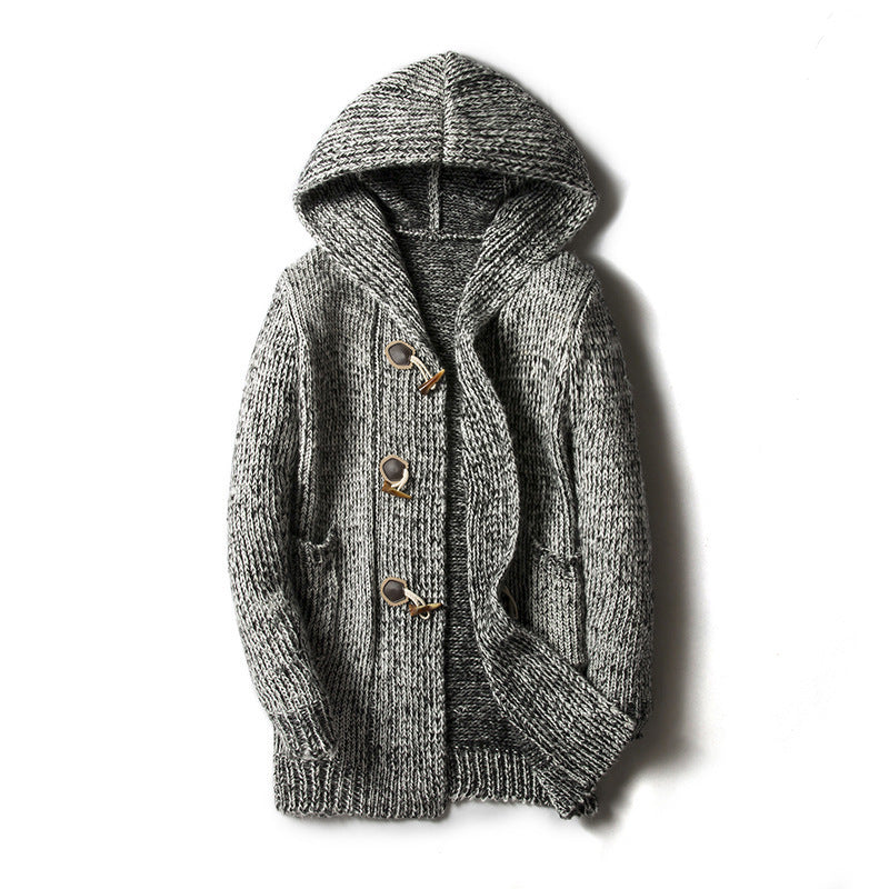 Bram | Mens Hooded Knit Toggle Cardigan Jumper Winter Coat - 2