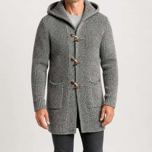 Bram | Mens Cardigan Knitted Hooded Toggle Jumper Winter Coat, Grey
