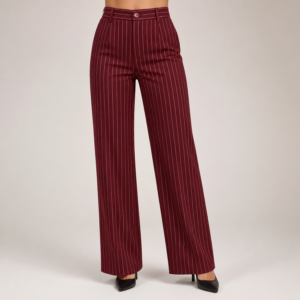 Briony | Womens Work Wide Leg High Waisted Striped Trousers, Design 1