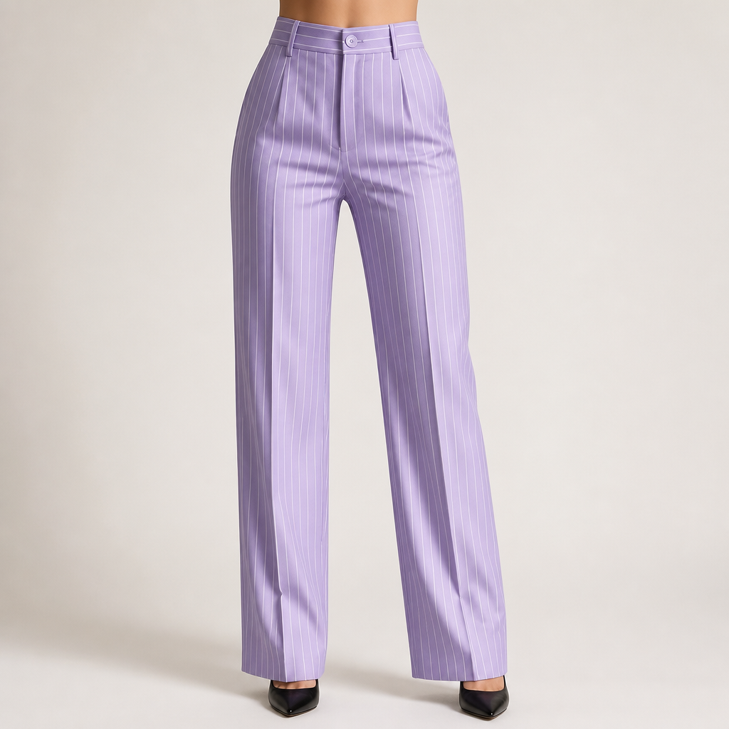Briony | Womens Work Wide Leg High Waisted Striped Trousers, Lavender