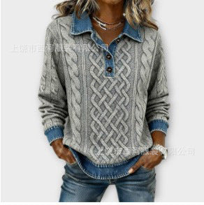 Briony | Womens Vintage Stand Collar 3D Print Casual Top T-Shirt - 29
