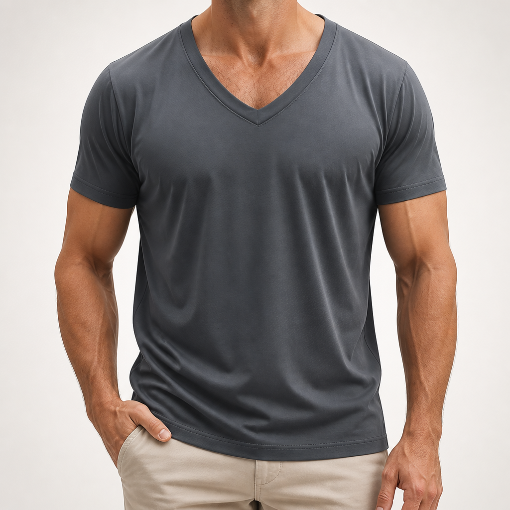 Callahan | Mens American Quick Dry V Neck Short Sleeve T Shirt, Dark Grey