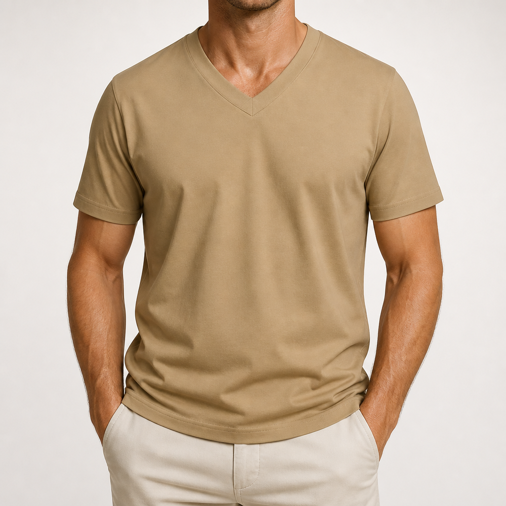 Callahan | Mens American Quick Dry V Neck Short Sleeve T Shirt, Khaki