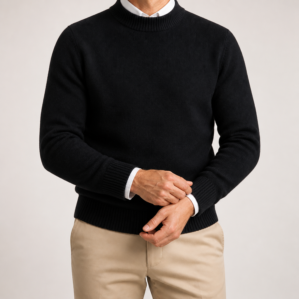 Callum | Mens Half Turtleneck Knitted Pullover Jumper, Black