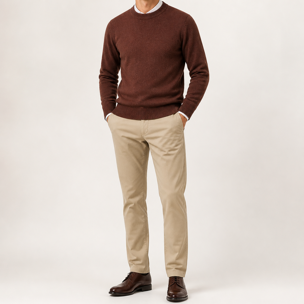 Callum | Mens Half Turtleneck Knitted Pullover Jumper, Brown