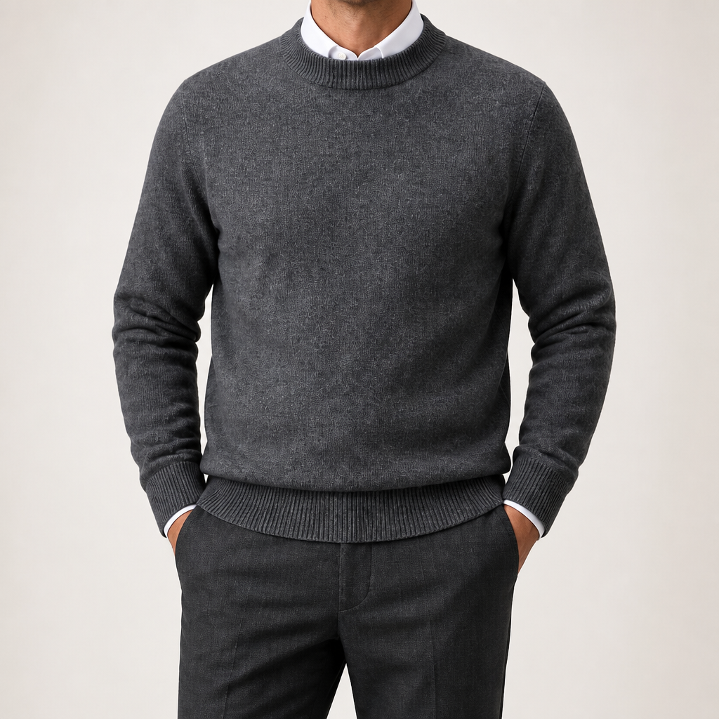Callum | Mens Half Turtleneck Knitted Pullover Jumper, Dark Grey