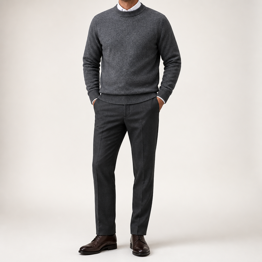 Callum | Mens Half Turtleneck Knitted Pullover Jumper, Dark Grey