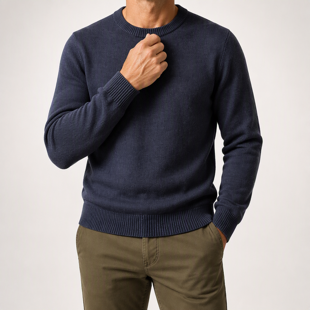 Callum | Mens Half Turtleneck Knitted Pullover Jumper, Grey Blue