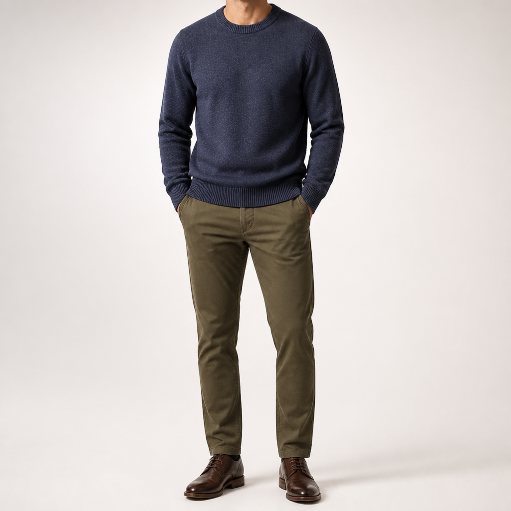 Callum | Mens Half Turtleneck Knitted Pullover Jumper, Grey Blue