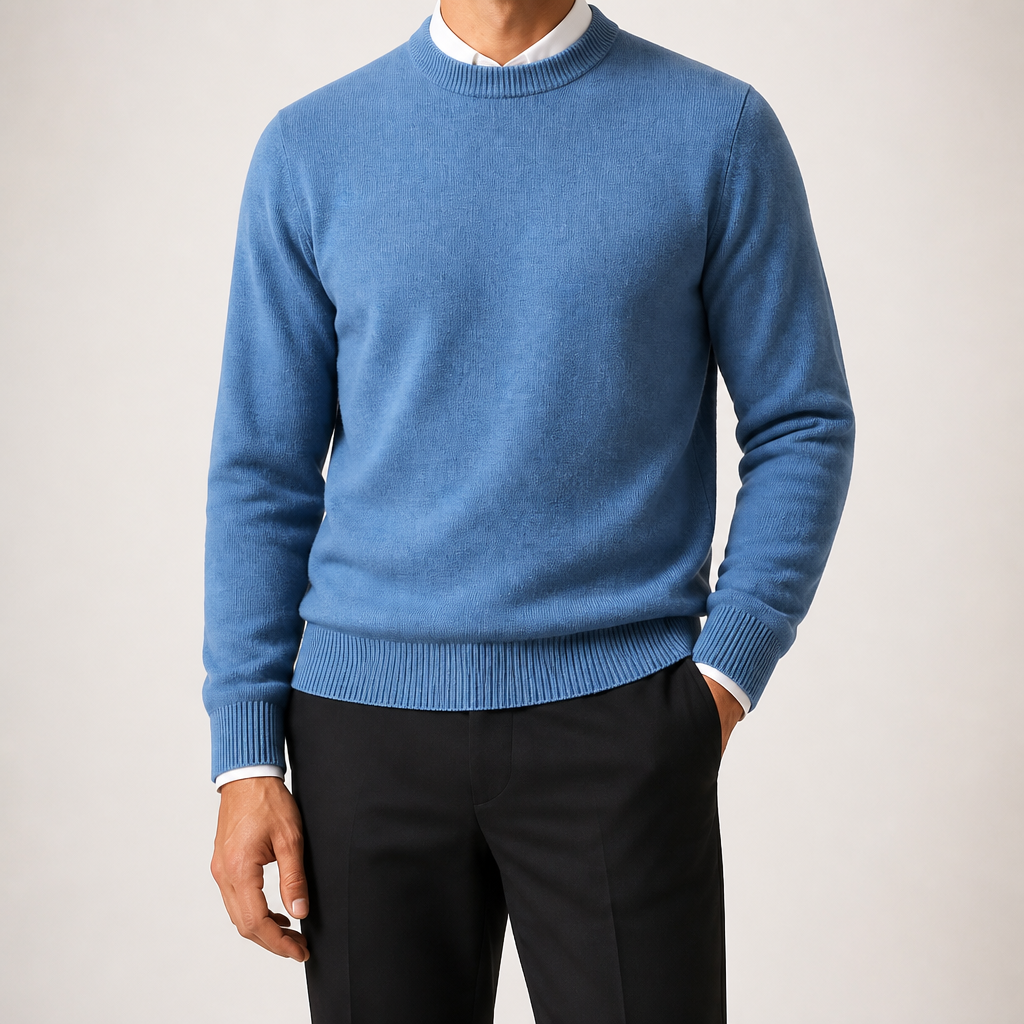 Callum | Mens Half Turtleneck Knitted Pullover Jumper, Lake Blue