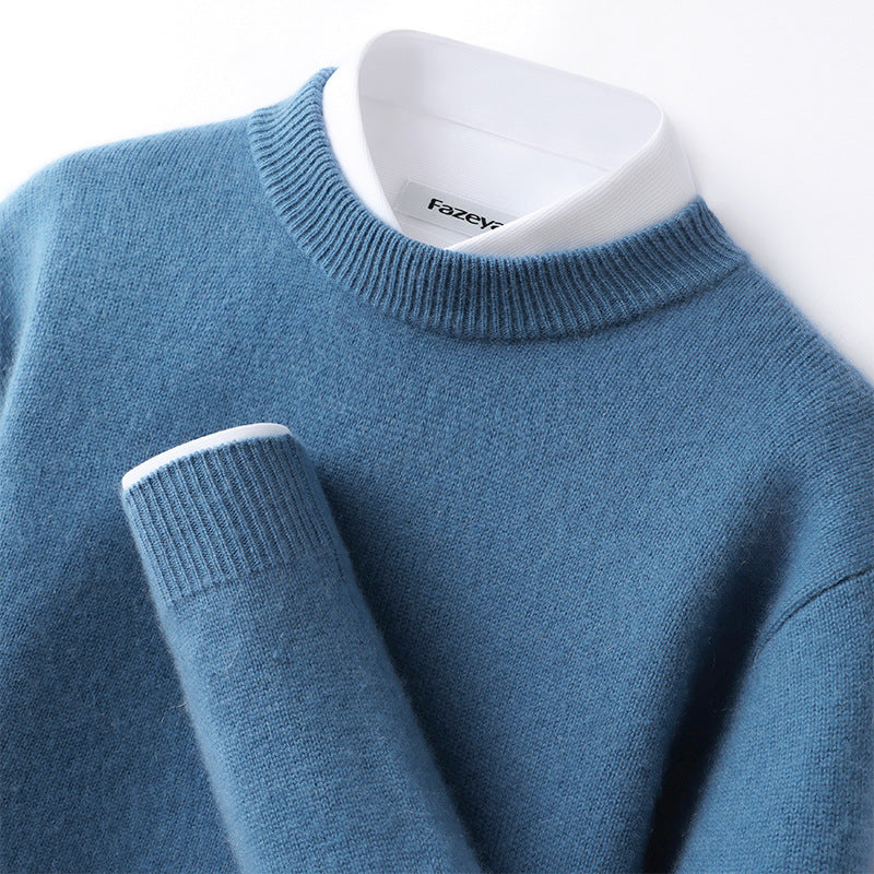 Callum | Mens Half Turtleneck Knitted Pullover Jumper - Lake Blue