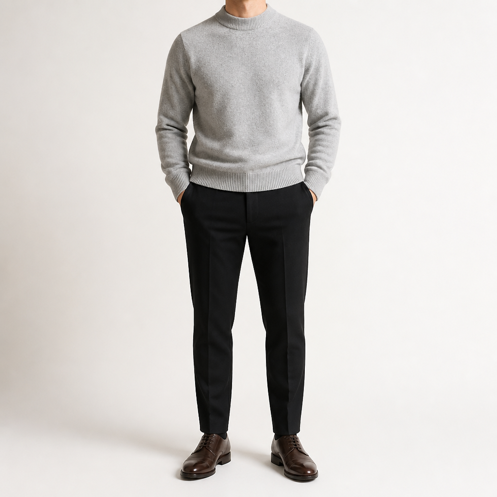Callum | Mens Half Turtleneck Knitted Pullover Jumper, Light Grey