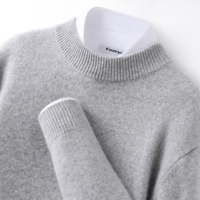 Callum | Mens Half Turtleneck Knitted Pullover Jumper - Light Grey