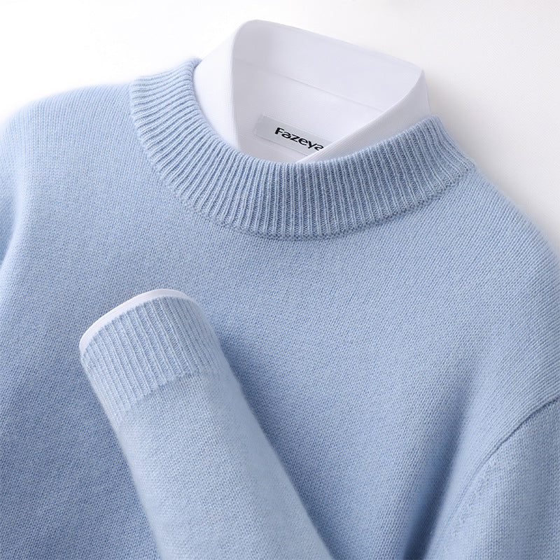 Callum | Mens Half Turtleneck Knitted Pullover Jumper - Sky Blue