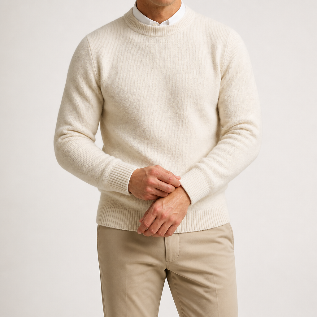 Callum | Mens Half Turtleneck Knitted Pullover Jumper, White