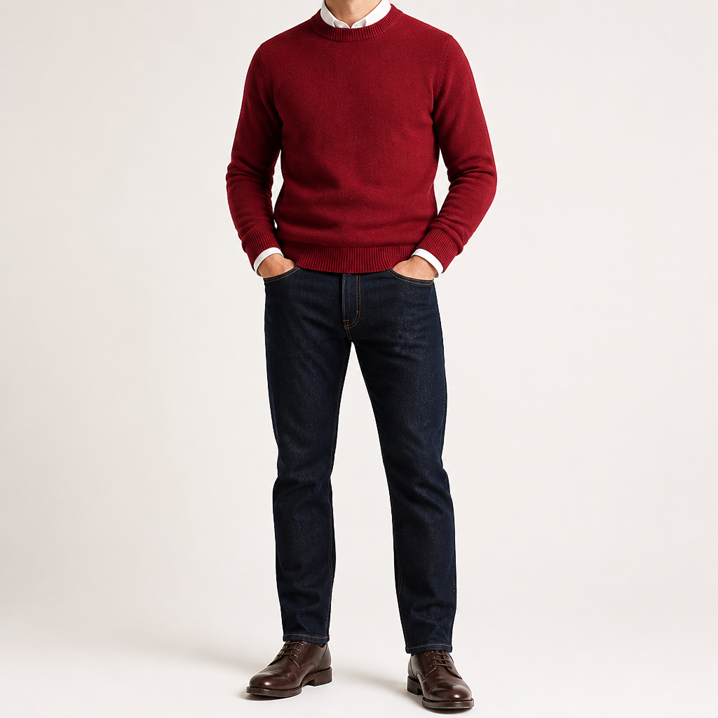 Callum | Mens Half Turtleneck Knitted Pullover Jumper, Wine Red