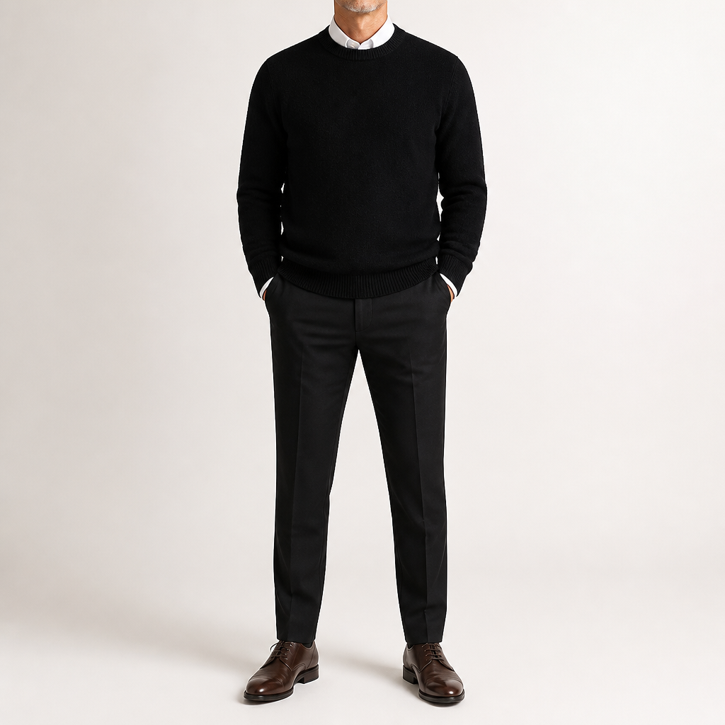 Callum | Mens Knitted Jumper Round Neck Slim Fit Sweater, Black
