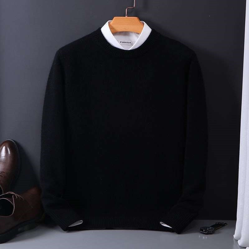 Callum | Mens Round Neck Slim Knitted Jumper - Black