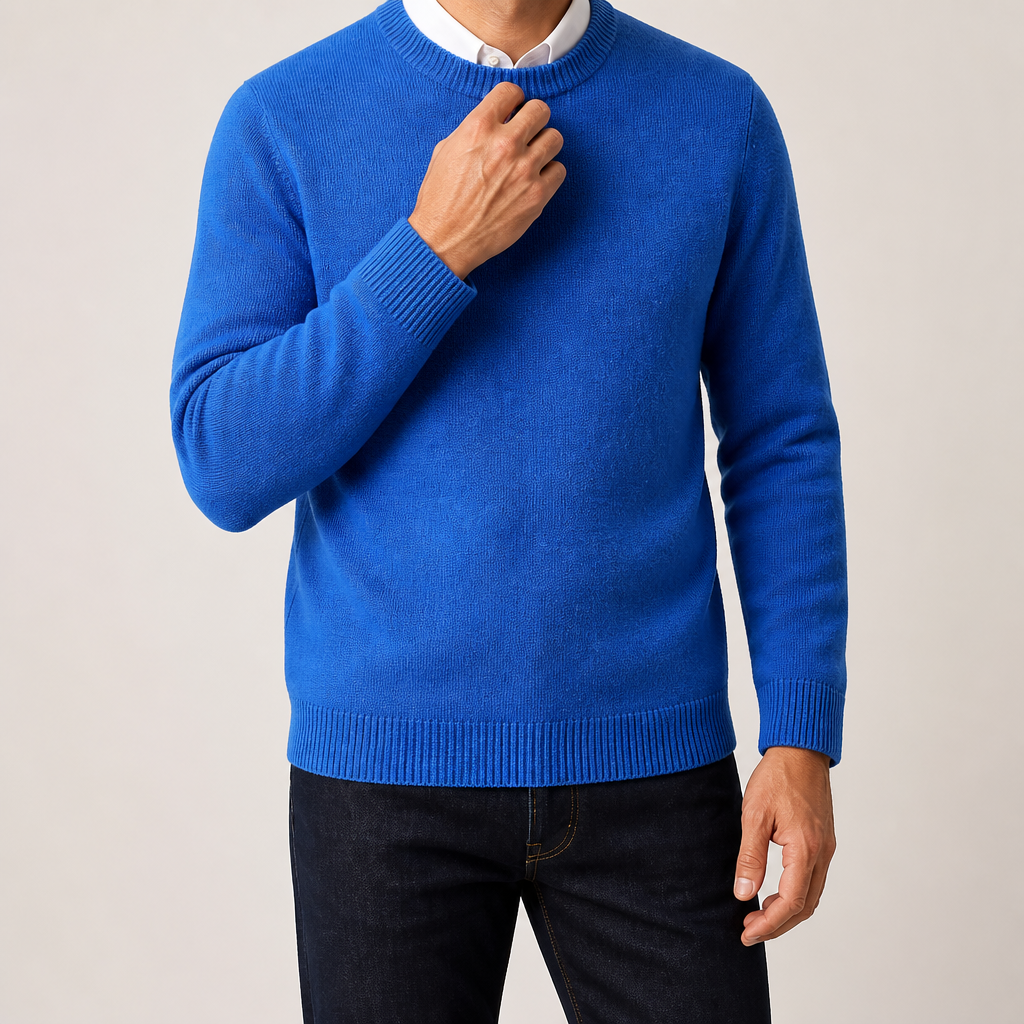 Callum | Mens Knitted Jumper Round Neck Slim Fit Sweater, Blue