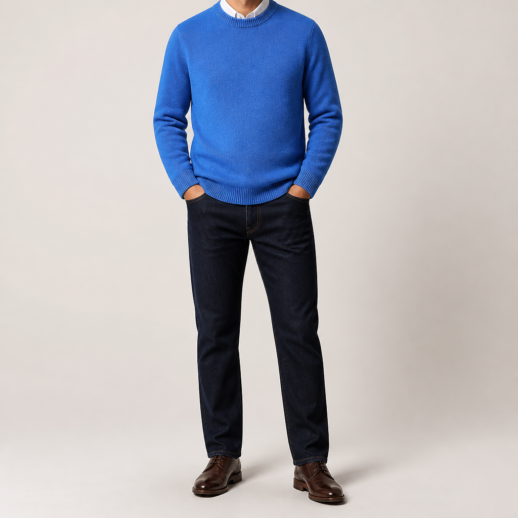 Callum | Mens Knitted Jumper Round Neck Slim Fit Sweater, Blue