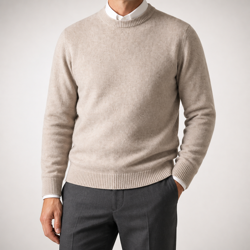 Callum | Mens Knitted Jumper Round Neck Slim Fit Sweater, Camel