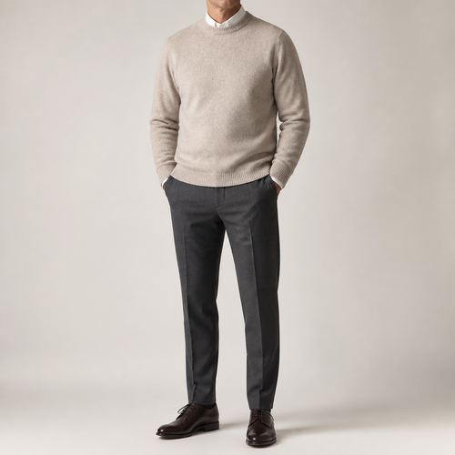 Callum | Mens Knitted Jumper Round Neck Slim Fit Sweater, Camel