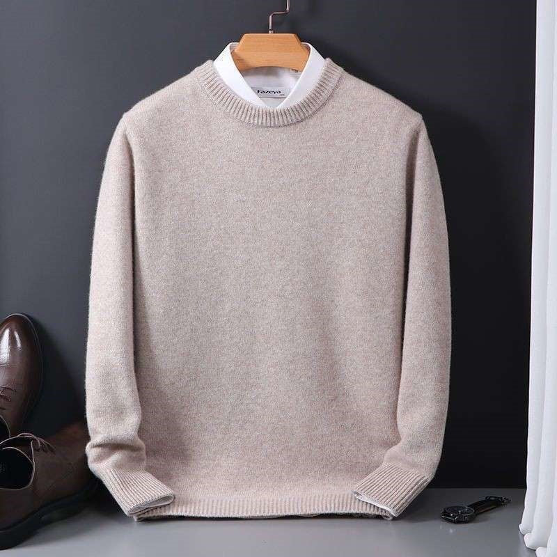 Callum | Mens Round Neck Slim Knitted Jumper - Camel