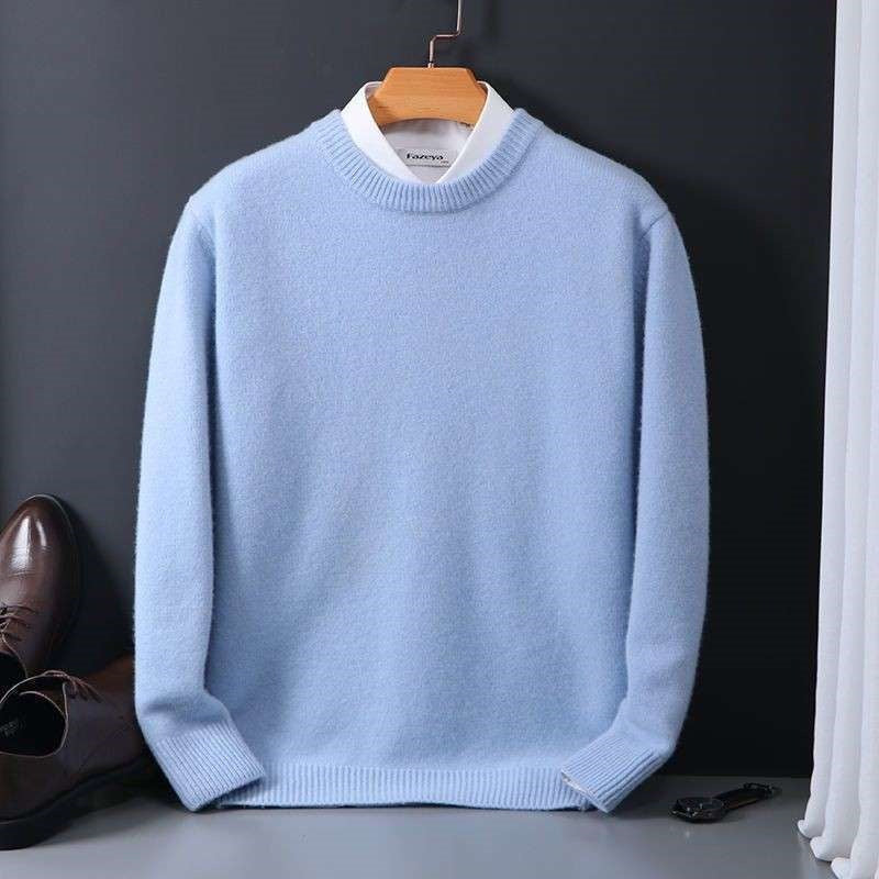 Callum | Mens Round Neck Slim Knitted Jumper - Light Blue