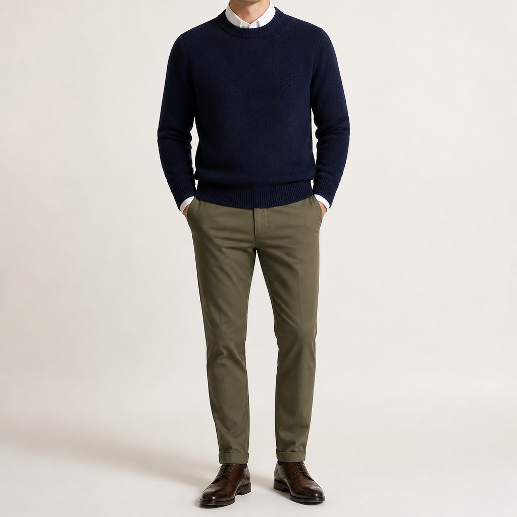 Callum | Mens Knitted Jumper Round Neck Slim Fit Sweater, Navy Blue