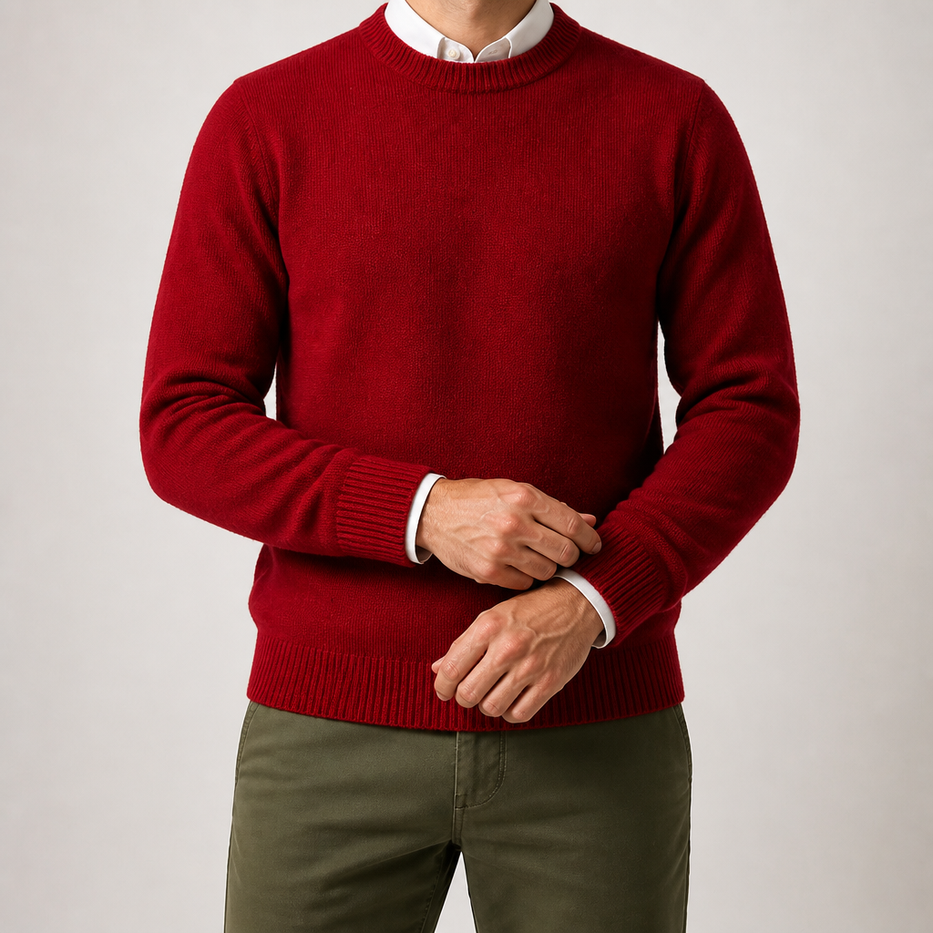 Callum | Mens Knitted Jumper Round Neck Slim Fit Sweater, Rust