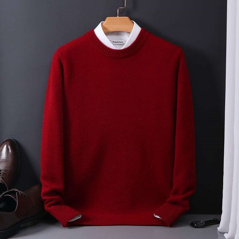 Callum | Mens Round Neck Slim Knitted Jumper - Rust