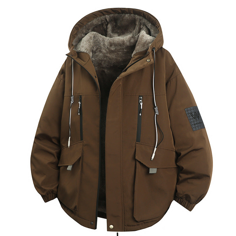 Callum | Mens Winter Fleece Lined Hooded Parka Padded Jacket - Brown