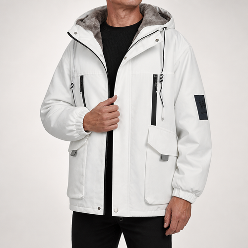 Callum | Mens Winter Fleece Lined Hooded Parka Padded Jacket, White