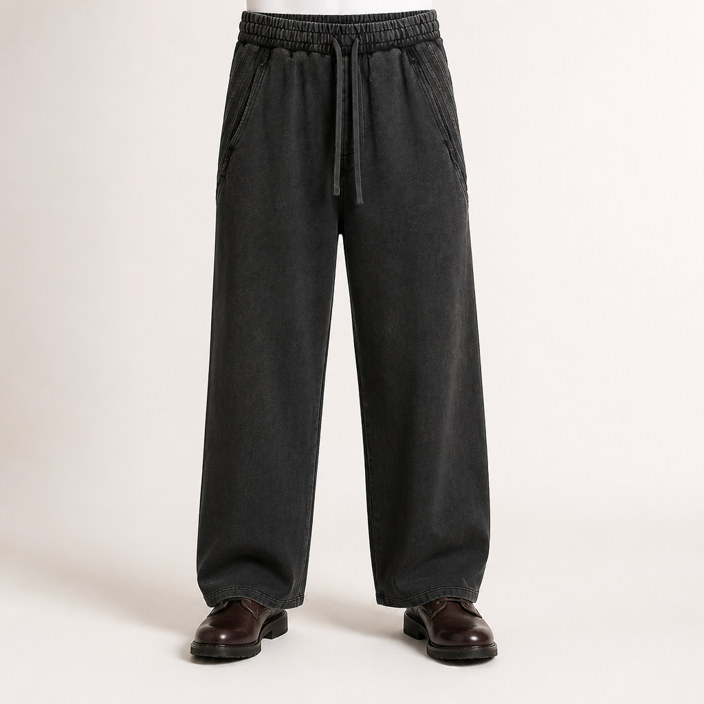 Camilla | Mens Joggers Sweatpants Wide Leg Heavyweight Casual Trousers, Black