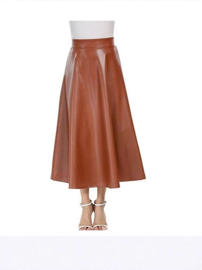 Camille | Womens High Waisted Faux Leather Long Midi Skirt - 2