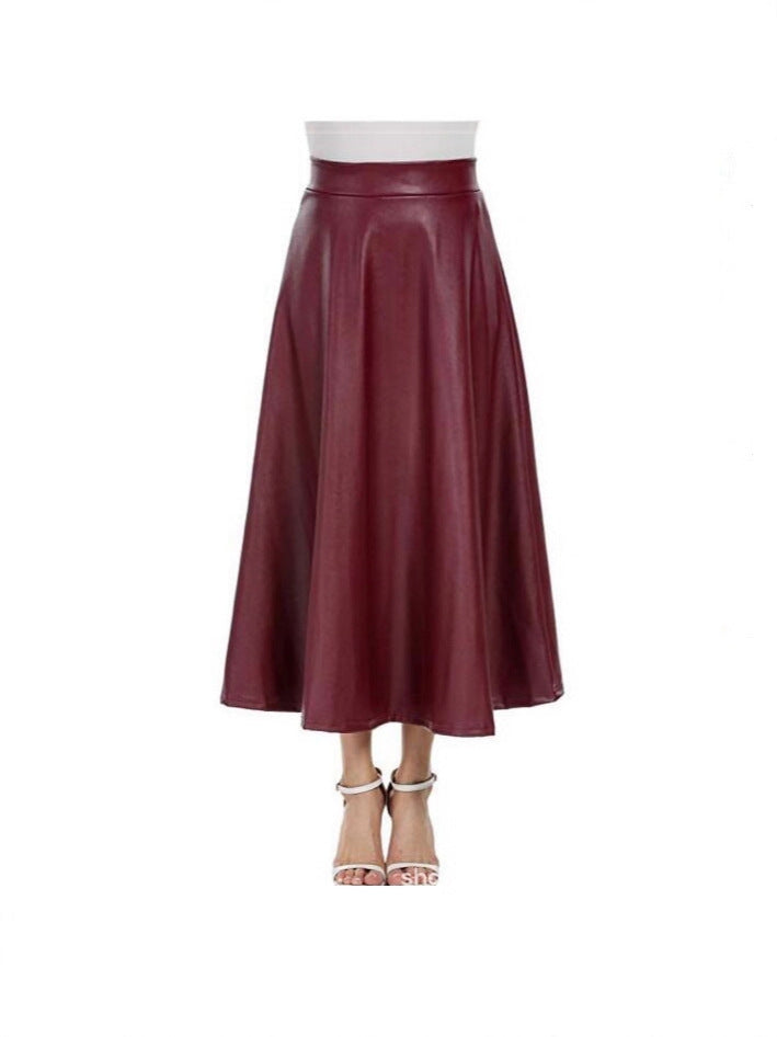 Camille | Womens High Waisted Faux Leather Long Midi Skirt - 3