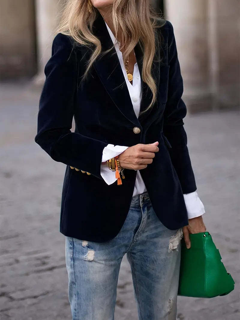 Camille | Womens Slim Fit Velvet Blazer - Black