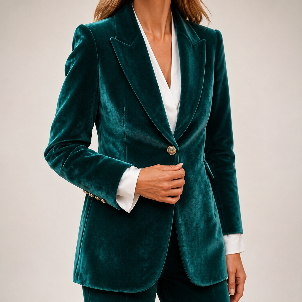 Camille | Womens Slim Fit Velvet Blazer Smart Tailored Jacket, Blue 3