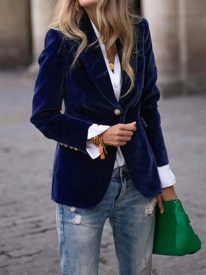 Camille | Womens Slim Fit Velvet Blazer - Blue