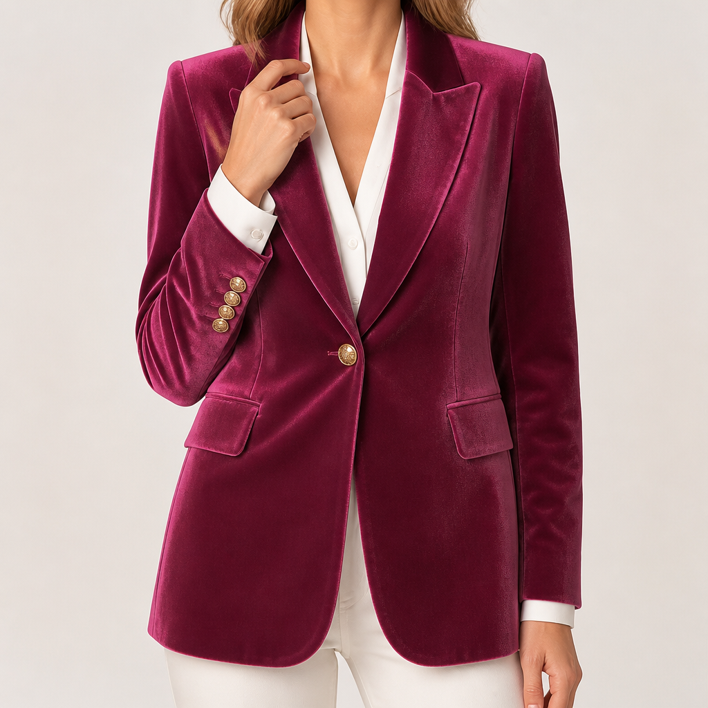 Camille | Womens Slim Fit Velvet Blazer Smart Tailored Jacket, Maroon