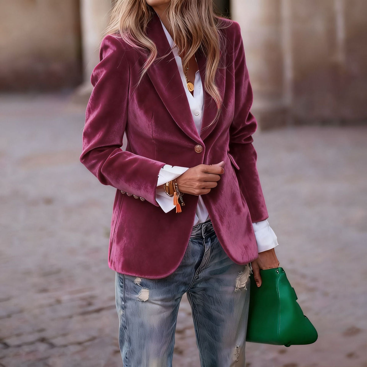 Camille | Womens Slim Fit Velvet Blazer - Maroon