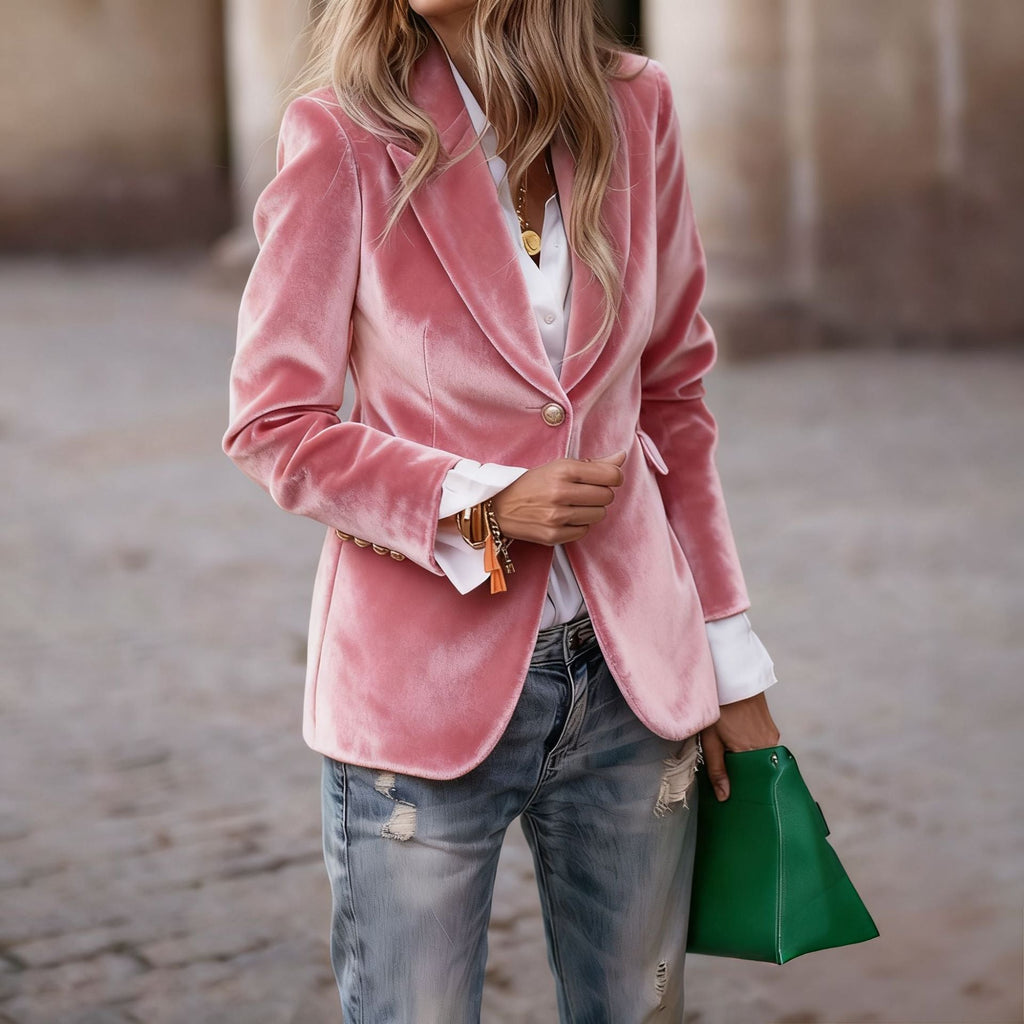 Camille | Womens Slim Fit Velvet Blazer - Pink