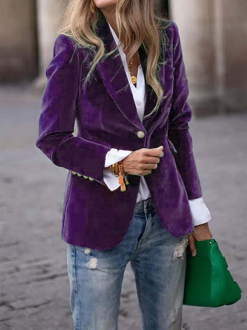 Camille | Womens Slim Fit Velvet Blazer - Purple
