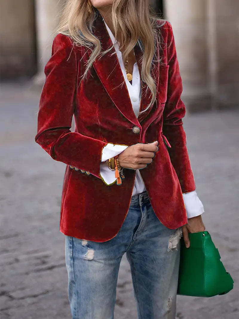 Camille | Womens Slim Fit Velvet Blazer - Red