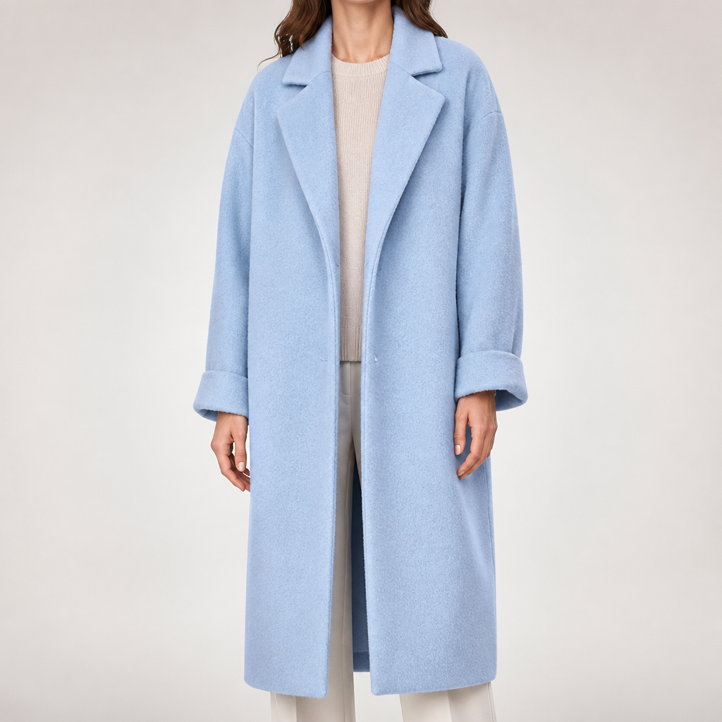 Cassia | Womens Longline Wool Blend Coat Long Winter Coat, Light Blue