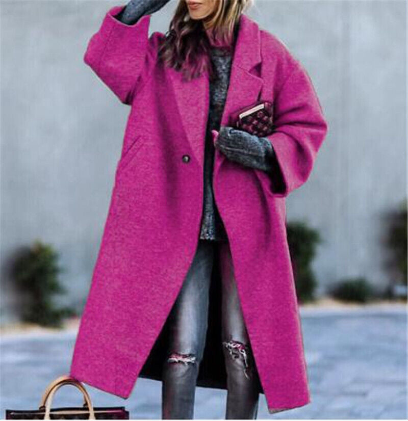 Cassia | Womens Longline Wool Blend Long Coat - Rose Red