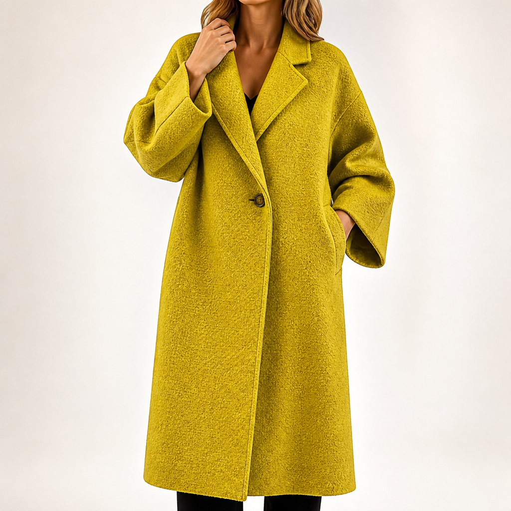Cassia | Womens Longline Wool Blend Coat Long Winter Coat, Yellow